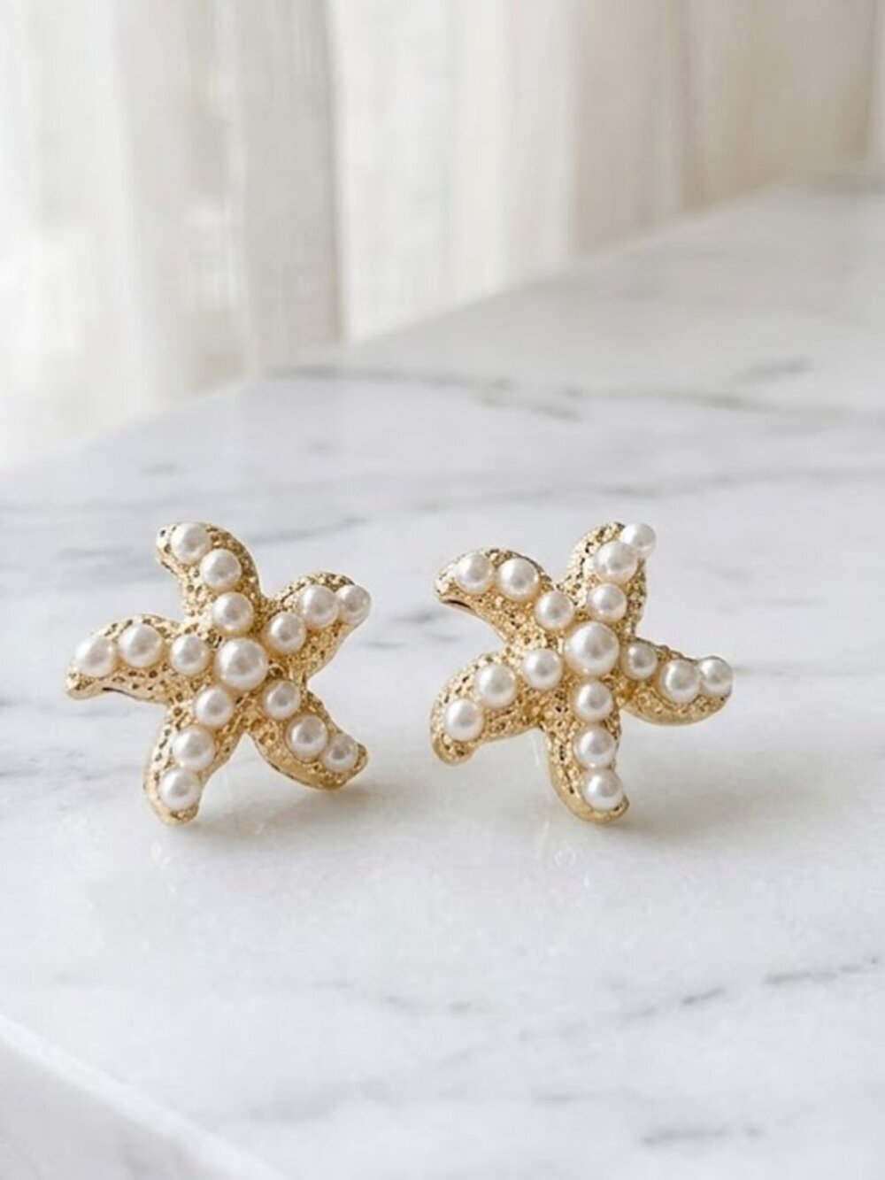 Ladies Starfish Pearl Stud Earrings